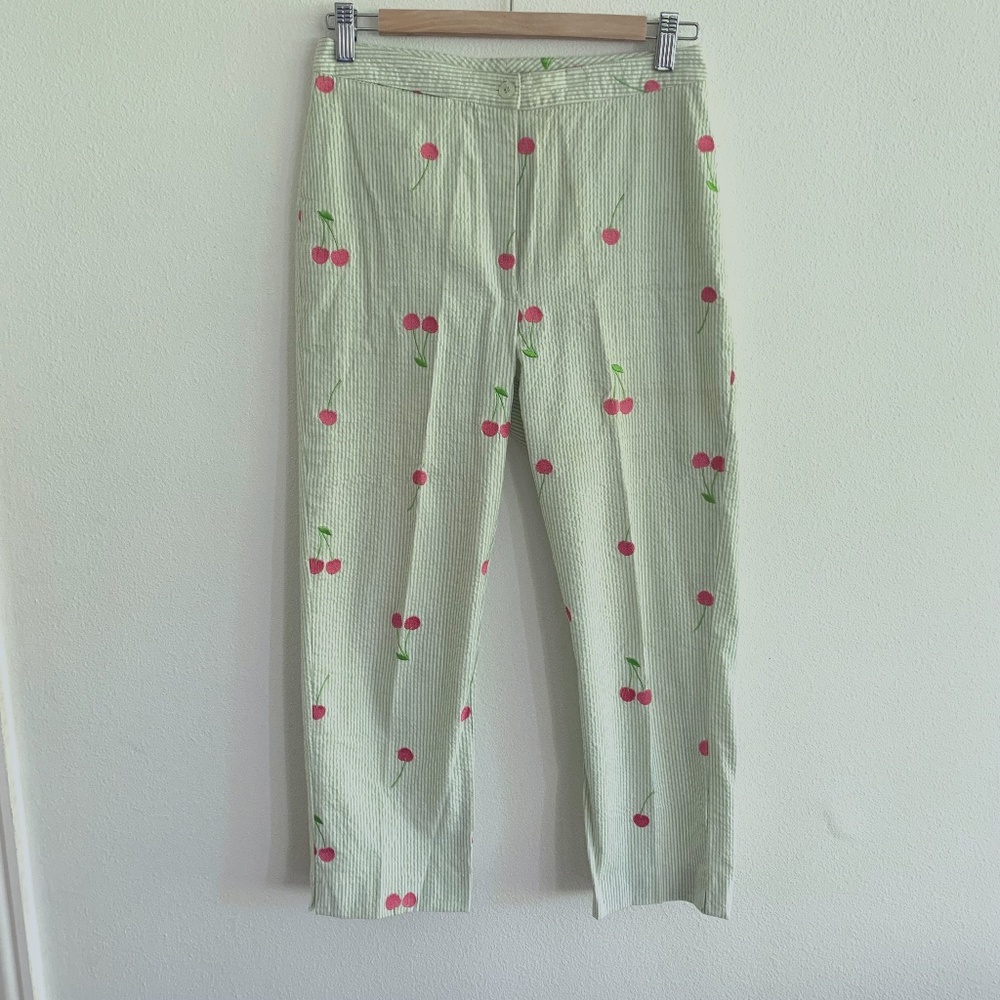 Lilly Pulitzer Seersucker pants with embroidery / size 0 / Preppy Summer